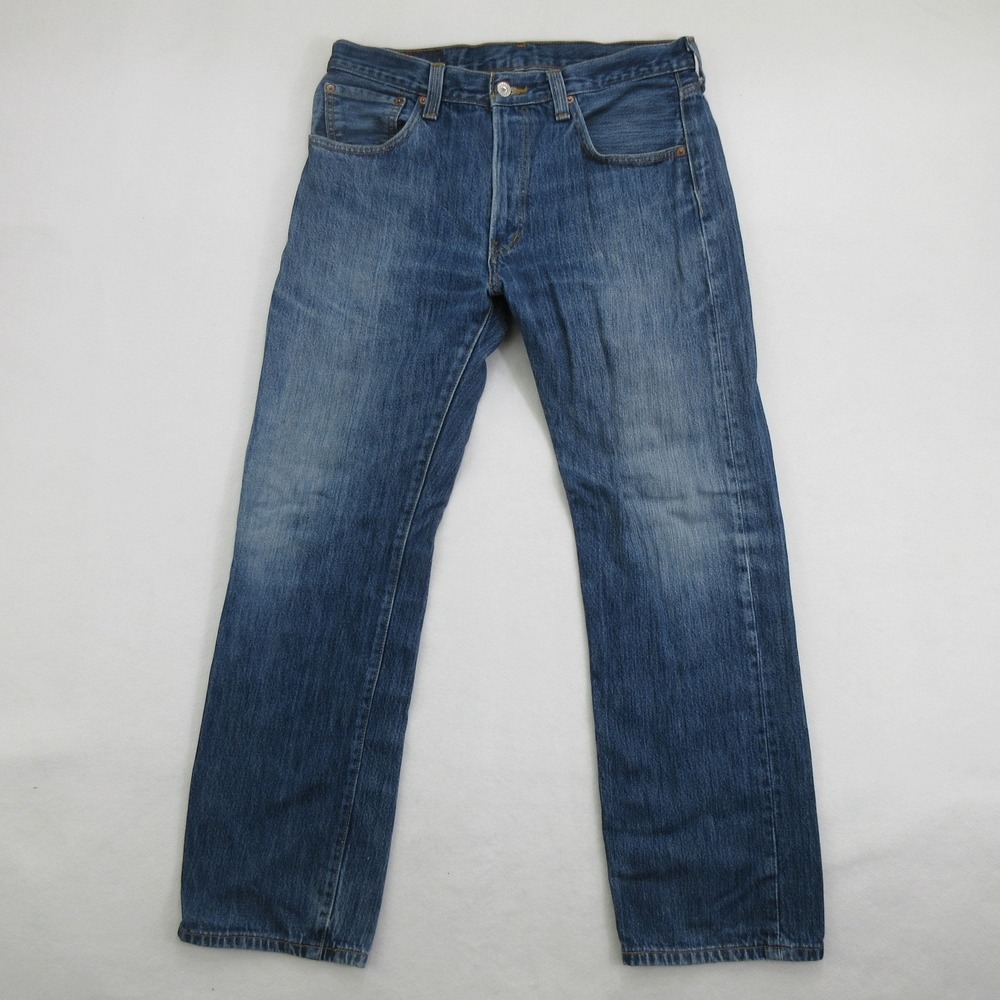 Levi's Men Jeans 33x30 501 Straight Leg Blue Denim Medium Wash Zipper Added